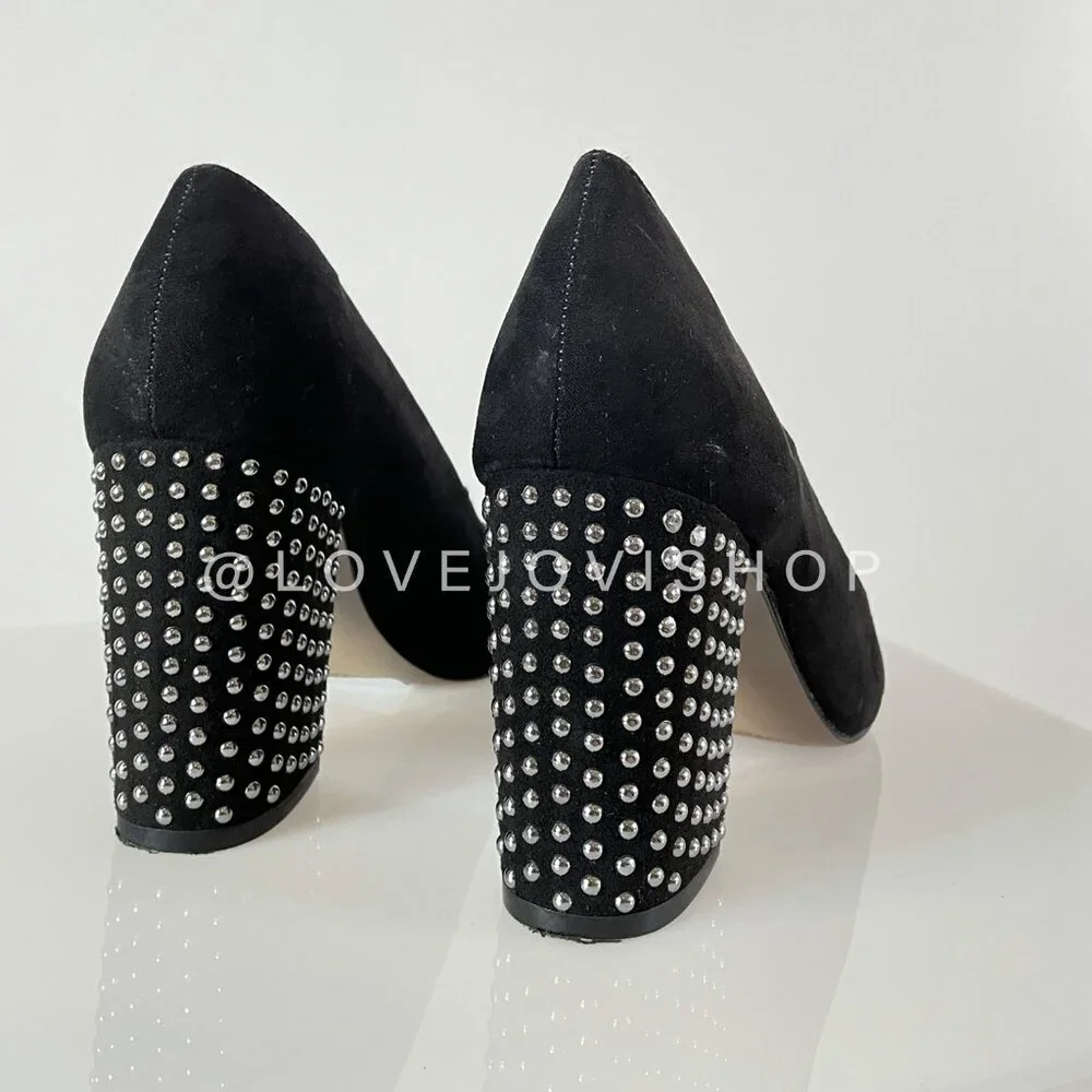 Minimalist | Jessica Simpson Black Suede Pumps | Studded Block Heel | Like New 6